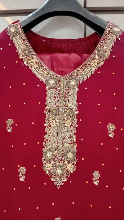 zari work maroon suit by bin ejaz
