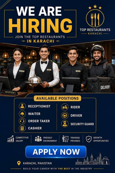 urgent restaurant staff required in Karachi _ Contact now