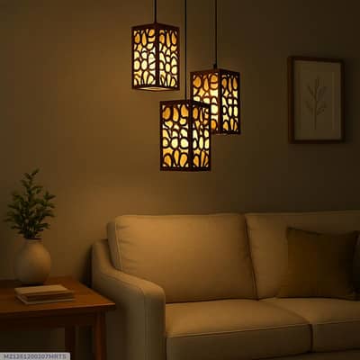 Golden wooden pendant light 40 inch dark brown