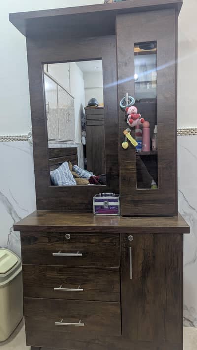 Dressing Table with Mirror and Side Cabinet | Solid Wood Finish