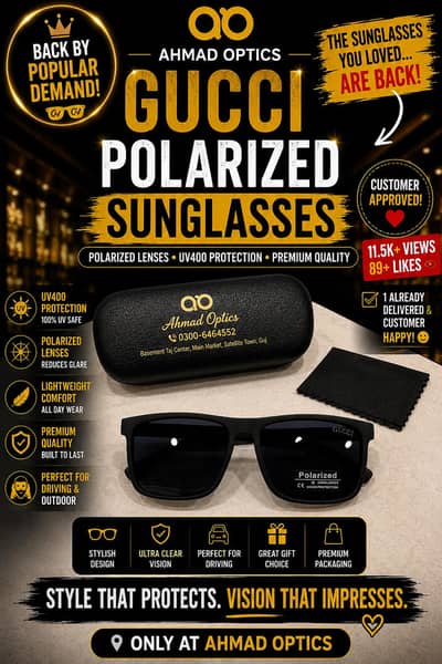 Gucci Matte Black Polarized Sunglasses | UV Protection | COD Available