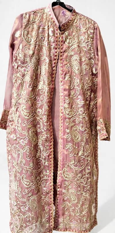 Dusty Pink 3-Piece Embroidered Jacket Gown | Size Small |