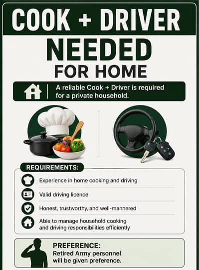 Retired NCB Cook plus Driver Needed