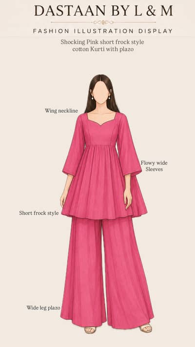 Shocking Pink Short Frock Kurti with Wide-Leg Palazzo