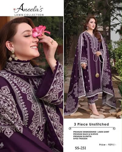 Women's Summer Lawn embroidered 3 Piece Suit – Brand New