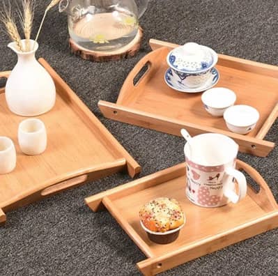 3 Of Wooden Tray Set
