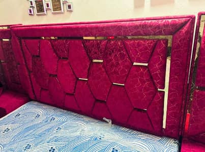 velvet form frame Bed set metras two side tables available.