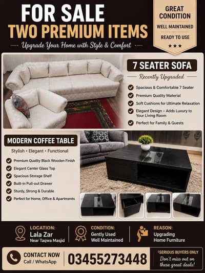 7 Seater Sofa And Coffee Table For Sale