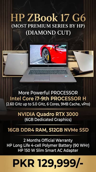 Hp Zbook 17 G6 (DIAMOND CUT ) 9th Gen Core i7 (16/512/6gb RTX 3000)