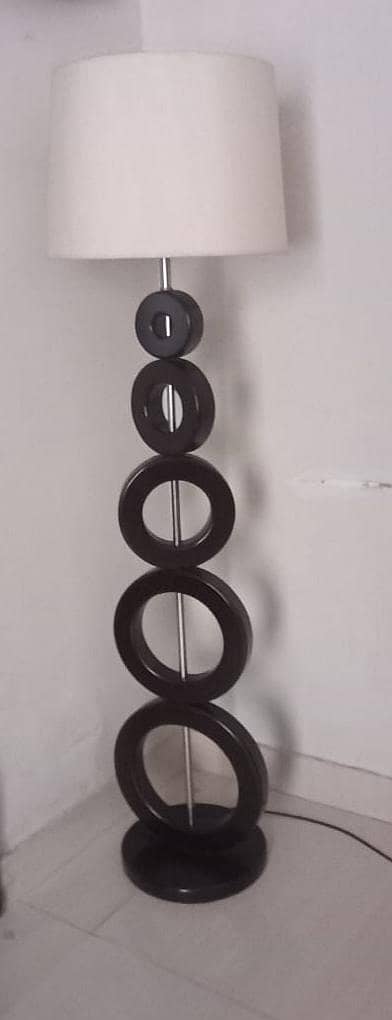 modern Wooden Ring Floor Lamp with White Fabric Shade
