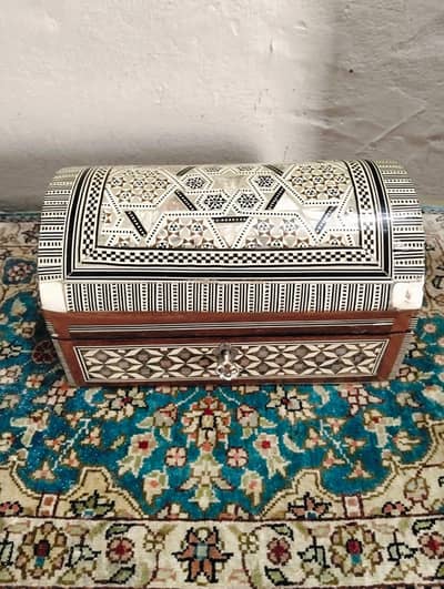 handcrafted Middle Eastern or Egyptian mosaic marquetry jewelry box,