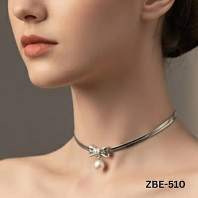 Stainless Steel Pearl Pendant Necklace Silver Bow Design