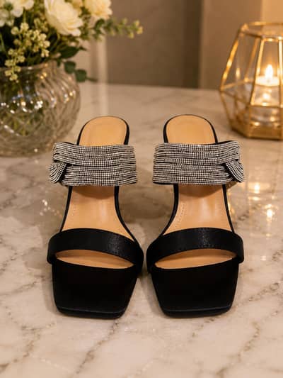 Almas Black Rhinestone Heels – Elegant Party Wear | Size  37