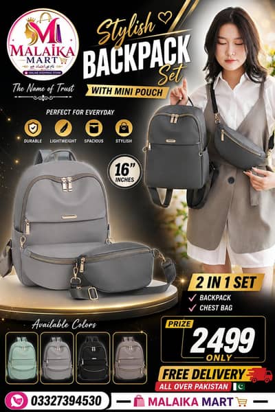 stylish backpack set with mini pouch