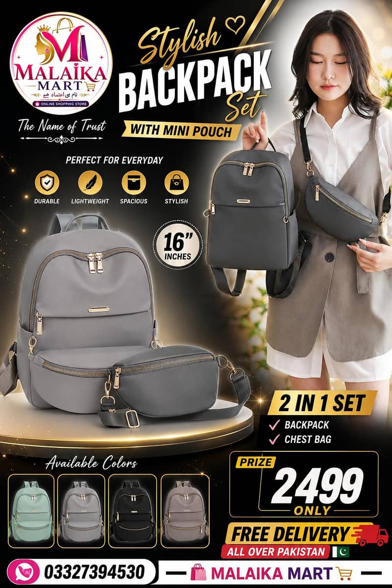 stylish backpack set with mini pouch 0