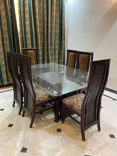 Premium Solid Wood Dinning Table with Glass Top