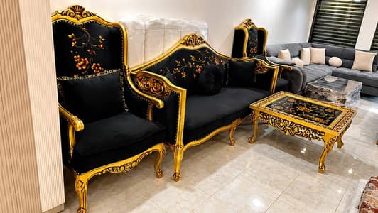 Luxury Black Malai 5 Seater Royal Sofa | Table Not Included
