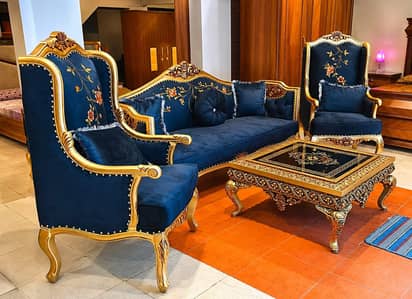 Luxury Blue Velvet 5 Seater Sofa Set (Table Not Included)