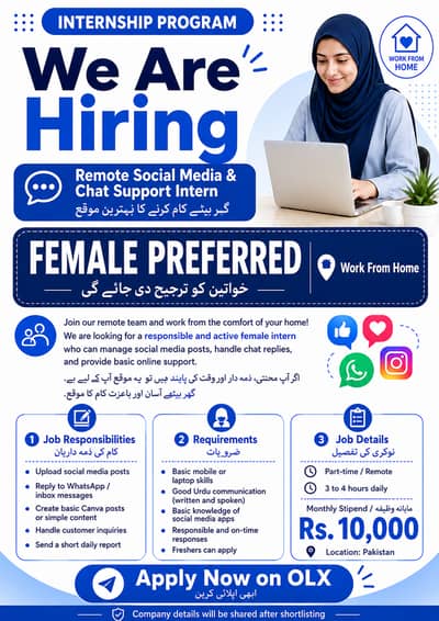Remote Social Media & Chat Support Intern – Female Preferred
