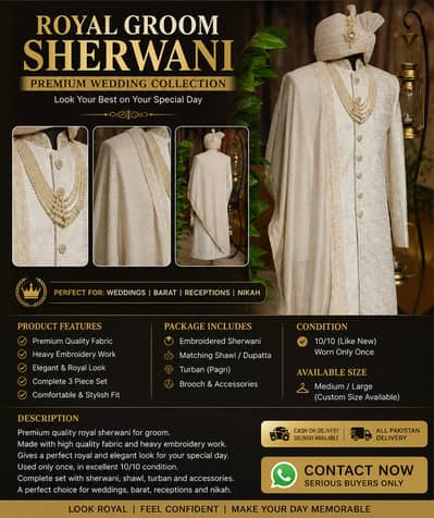 Premium Groom Sherwani for Sale & Rent | Wedding, Barat, Walima