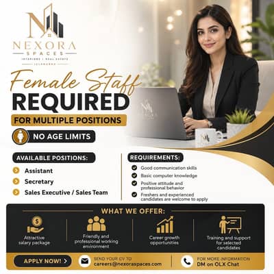 Female staff required for a multiple positions | No age limits