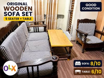 Original Solid Wooden 5-Seater Sofa Set with Center Table