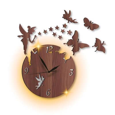wall clock beautifull colours black and brown including butterfly 