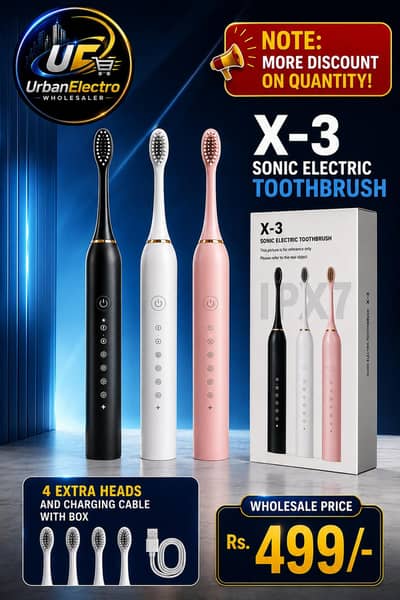 X-3 Sonic Electric Toothbrush | Rechargeable | IPX7 Waterproof