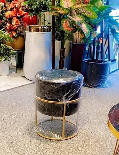  Luxury Velvet Ottoman Stool with Golden Metal Frame – Brand New