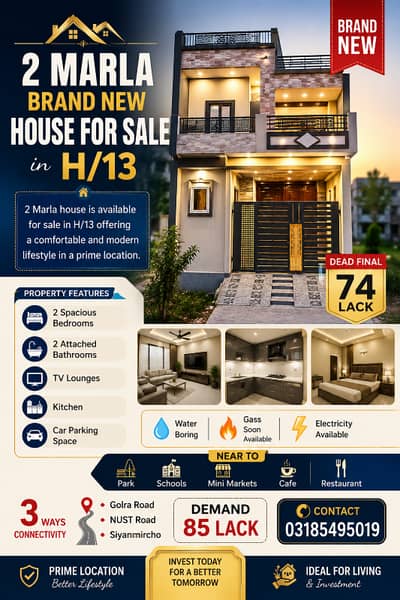 2 Marla Double Story Registry Story House For Sale In H/13 Near Kashmir highway