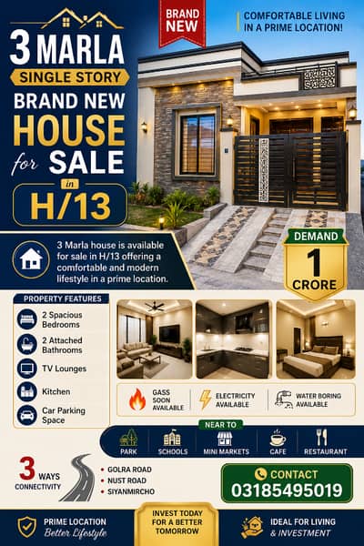 3 Marla Single Story Beautiful House For Sale In H/13 Near To H/13 Markez
