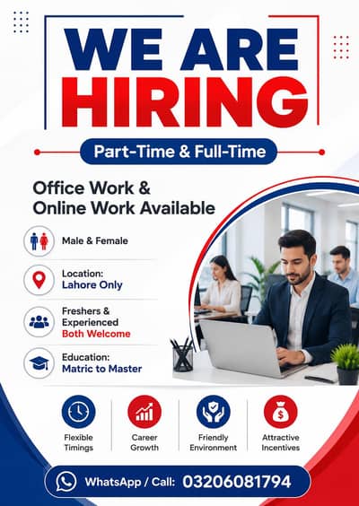 WE HIRING MALE AND FEMALES STAFF FOR OFFICE WORK