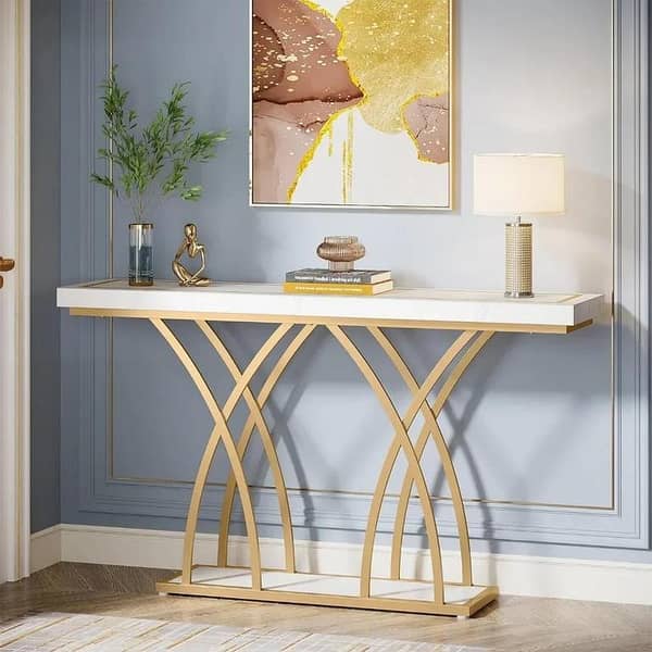 Double Side X Rode Based Console Table 2 Shelf Console