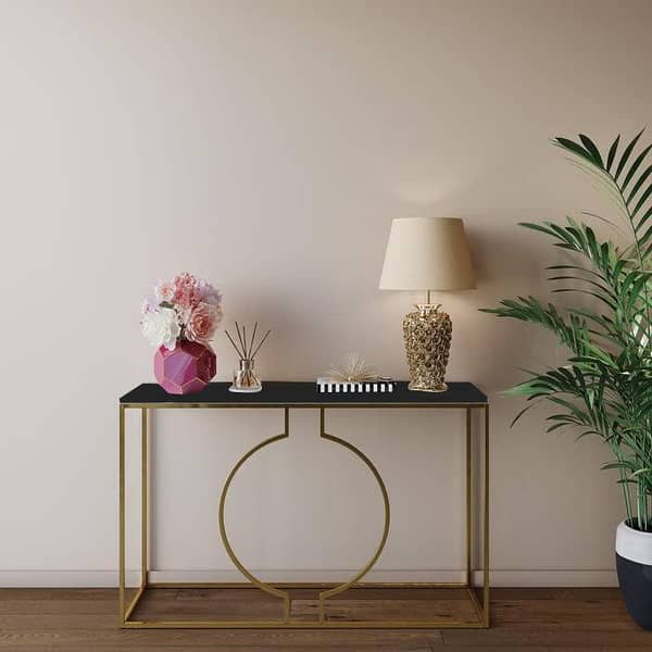 Center Ring Console Table Gold paint Finish Elegant Look Console Table