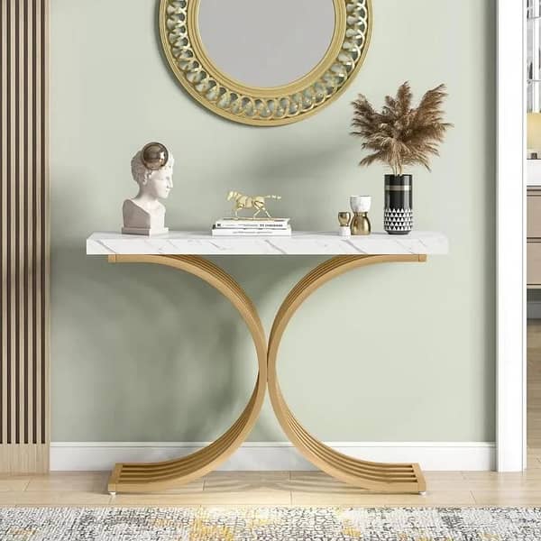 Double Side Half Ring Console Table Gold Paint Finish