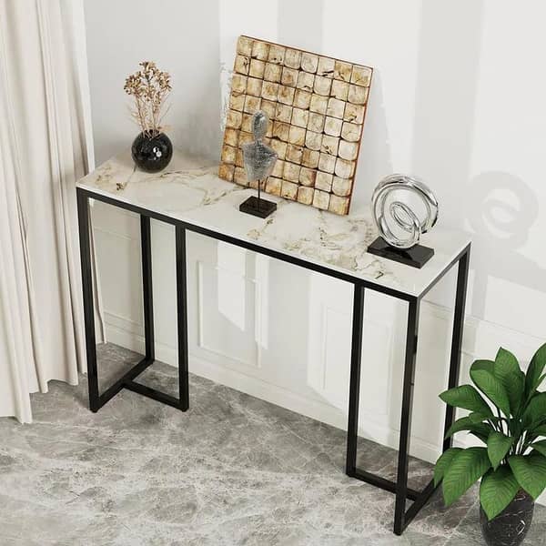 Single  Shelf Console Table Luxury Entryway Table White Marble Texture Console