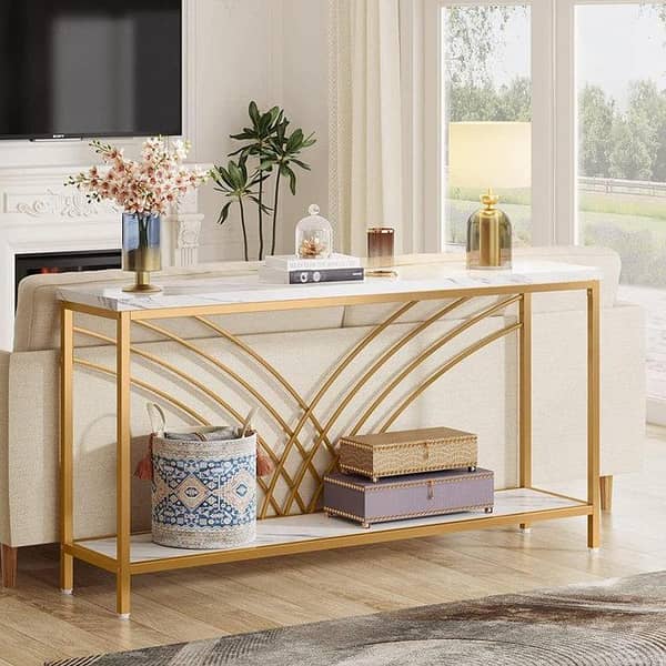 New Modern center curve console with gold frame & powder coating paint