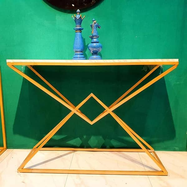Diamond Console Table Luxury Style Gold Paint Finish
