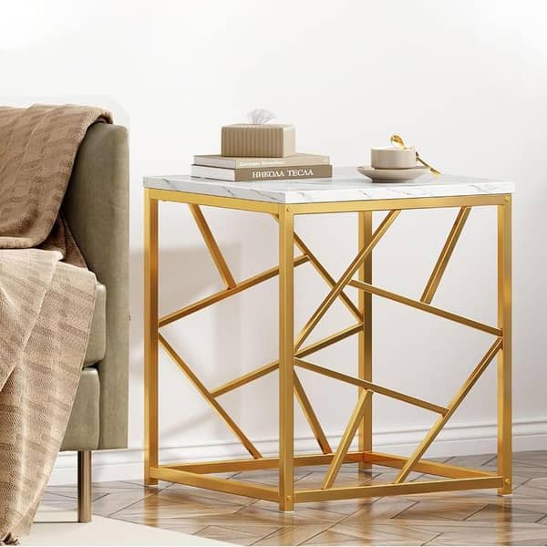 Square Base Versatile Look Coffee Table Wooden Marble Texture Top Bedside Table
