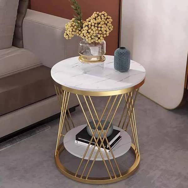 Round Elegance with Dual Wooden Shelves and Artistic Metal Frame, Ideal for Living Room, Perfect for Books,