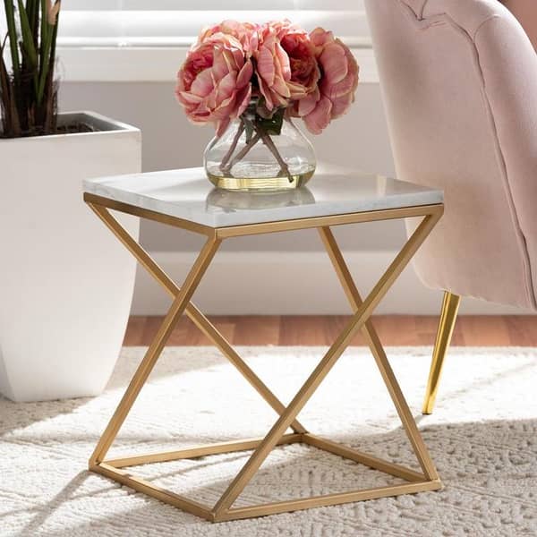 Square Top X Base Coffee Table Marble Texture Top