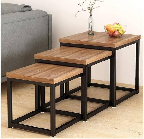 Cherry Tree Furniture CLIVE Walnut Nesting Tables Nest of 3 Tables 3-Piece End Tables 50 x 50 x 50 cm