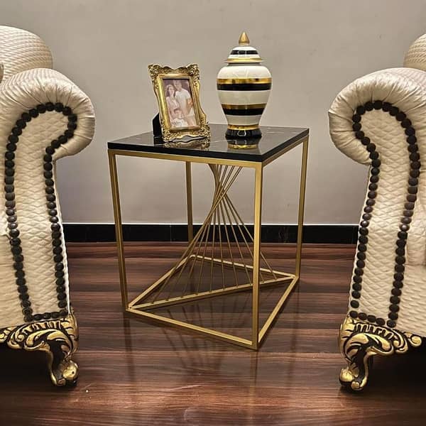 Modern Square Elegance Table with Wooden Marble Texture Top and Durable Metal Frame for Contemporary Homes
