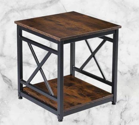 TriEdge Geometric Accent Table – 2-Tier Wooden Side Stand with Metal Frame