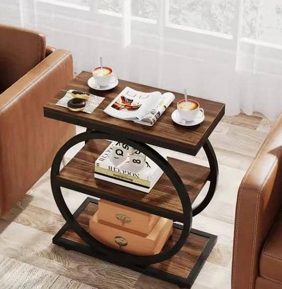 3-Tier Wooden Shelf with Bold Black Frame – Stylish Living Room Storage & Display