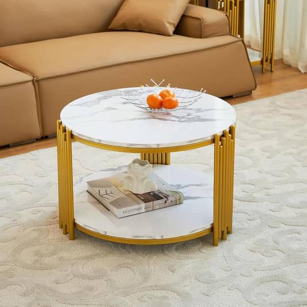 Luxury Center Table wooden  Marble texture top  with Gold metal Base for Living Room