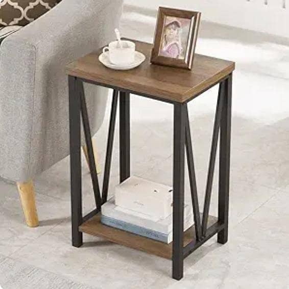 V-Frame Luxe Narrow Side Table – Dark Wood & Geometric Metal Accent Stand
