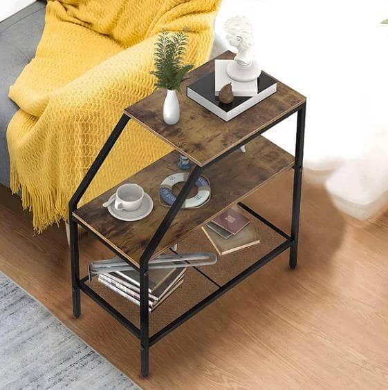 3-Tier White Marble End Table – Modern Wooden Frame, Perfect for Small Spaces