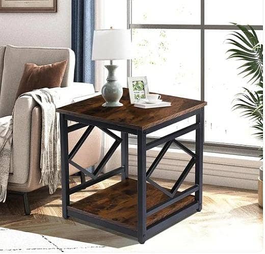 2-Tier Storage Table with Vintage Brown Finish – Nightstand, End Table, or Display Stand