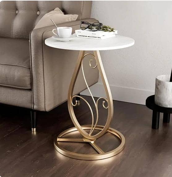 Elegance Side Table – Round White Top with Artistic Black Curved Metal Base for Living Rooms & Bedrooms
